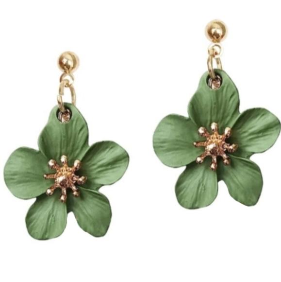 Sunny Yellow Matte Flower Blossoms Post Earrings 3D Hibiscus Flowers Dangle New - Picture 5 of 5